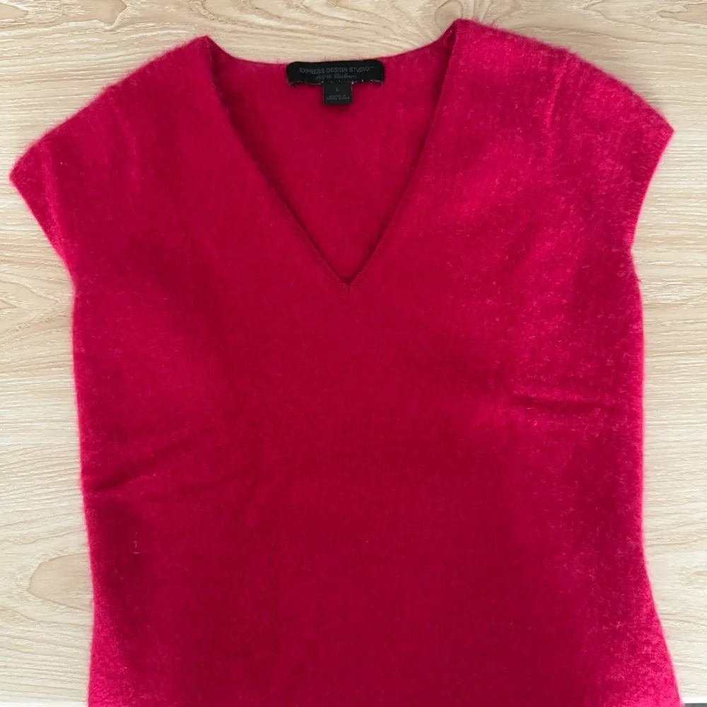 Express Large Y2K Cashmere V Neck Short‎ Sleeve Top Pink Preppy Office